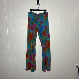 Cosabella Made in Italy Nylon Mesh blue floral wide leg pants size medium